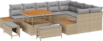 vidaXL Garden Sofa Set with Cushion 12 pcs Beige Poly rattan Vidaxl