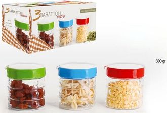 Trade Shop Trade Shop - Tris Di Barattoli Vetro Con Coperchio Colorato Quadri Sale Zucchero Caffe Dolci