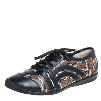Ferragamo Brown/black Canvas And Leather Low Top Sneakers
