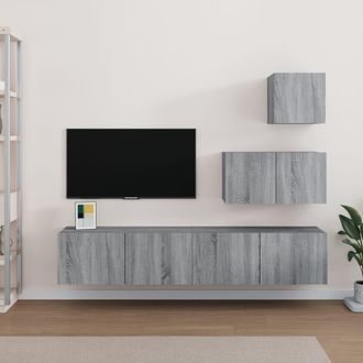 vidaXL Set De Muebles Para Tv 4 Pzas Madera Contrachapada Gris Sonoma Vidaxl