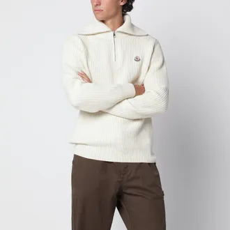 Moncler Maglione colore crema in lana a coste