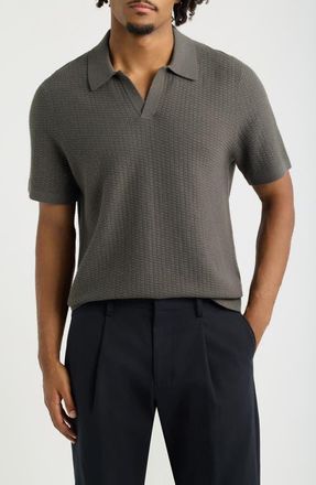 Open Edit Johnny Collar Textured Polo Sweater in Grey Harbor at Nordstrom, Size Xx-Large