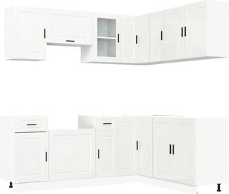 vidaXL Vidaxl - Mueble Cocina Porto Blanco Brillo 11 Pzas Madera Contrachapada
