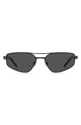 HUGO BOSS 58mm Rectangular Geometric Sunglasses in Matte Black/Grey at Nordstrom
