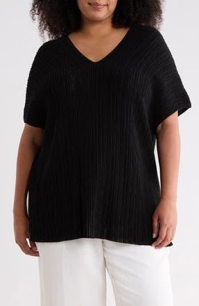 Lafayette 148 New York Ottoman Stitch Short Sleeve Sweater in Black at Nordstrom Rack, Size 2 X