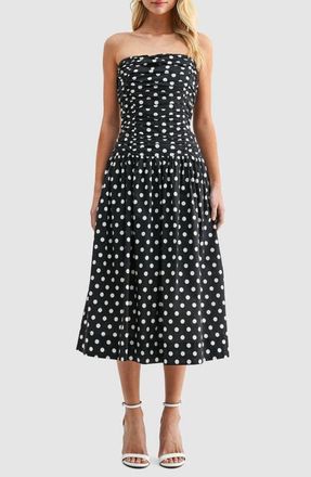 All in Favor Polka Dot Strapless Dress in Black Cream Dot at Nordstrom, Size X-Small