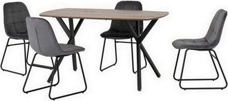 Seconique Seconique - Athens Rectangular Dining Set with Lukas Chairs - Medium Oak Effect/Black/Grey Velvet