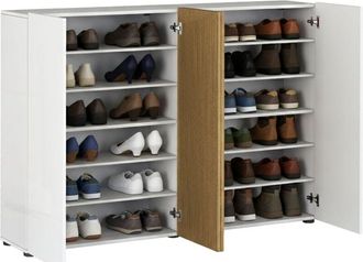 Dmora Scarpiera Palasio, Mobile Portascarpe 40 Paia, 10 Ripiani Made in Italy, 4 Ante, 160x34x115h cm Bianco Lucido