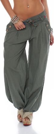 Malito more than fashion Malito Bloomers with Belt Classic Design Boyfriend Pants Aladin Harem Pants Baggy Yoga 3417 Women One Size (Olive)
