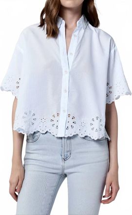 Dear John Denim Ansel Cropped Eyelet Button Down Shirt In Skyway