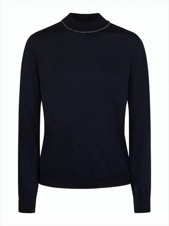 Maison Margiela Fitted Knit Top With High Neckline And Contrast Stitching