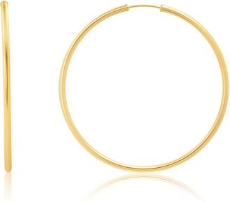 MAX + STONE 14k Yellow Gold 2mm Tube Flex Continuous Hoop Earrings 40MM-80MM