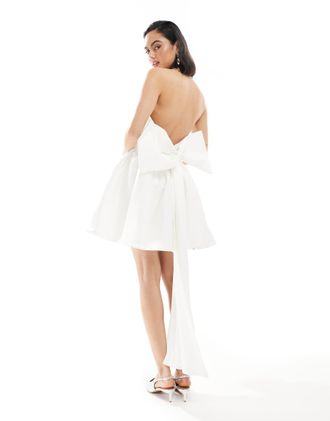 Six Stories Vestito da sposa corto avorio allacciato al collo con fiocco sul retro-Bianco