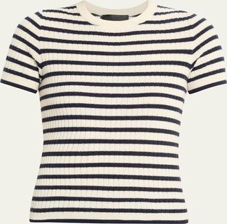 Nili Lotan Alita Striped Cashmere Rib Short-Sleeve Sweater