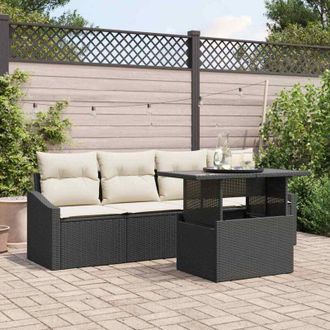 vidaXL Conjunto De Sof&aacute; De Jard&iacute;n 5 Pcs Negro Polirat&aacute;n Vidaxl