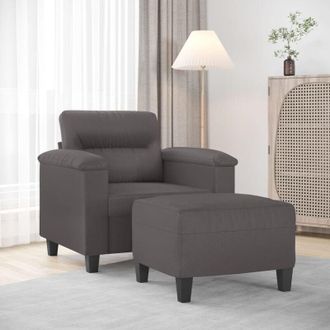 vidaXL Sill&oacute;n Con Taburete Cuero Sint&eacute;tico Gris 60 Cm Vidaxl
