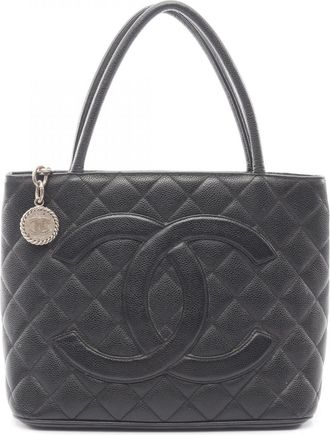 Chanel Black Grained Calfskin Handbag Tote Bag (Pre-Owned)