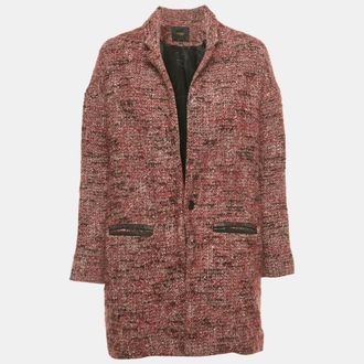 Maje Red Tweed Mid-Length Gordan Coat