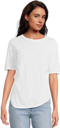 Mod-o-doc Half Sleeve Side Pleats Asymmetric Hem Top Womens Clothing White : LG (US 12-14), Cotton