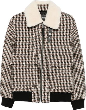Mackage Houndstooth-pattern Shearling-collar Jacket