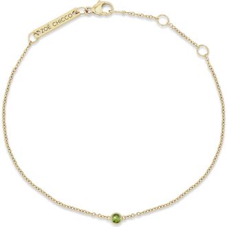Zo&euml; Chicco 14K Gold Bezel Gemstone Pendant Bracelet in Yellow Gold/Peridot at Nordstrom, Size 7