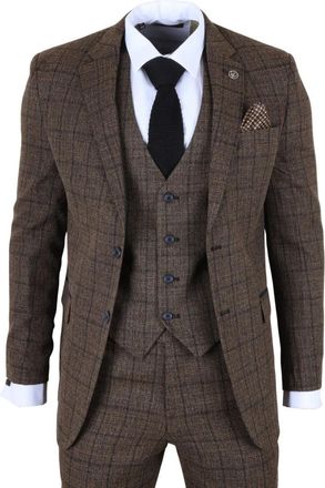 TruClothing 3 Piece Plaid Check Suit Tailored Fit Formal Set