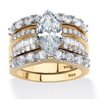 Palm Beach Jewelry 4.56 TCW CZ 3-Pc. Bridal Set Gold-Plated Sterling Silver