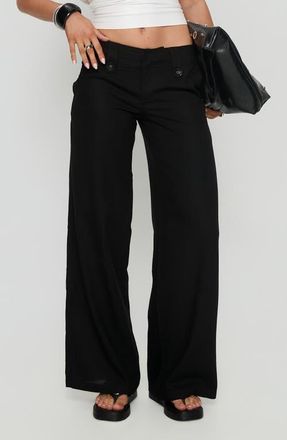 Princess Polly Pedra Low Rise Cotton & Linen Wide Leg Pants in Black at Nordstrom, Size 10