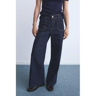 Mango high waist wide leg jeans dark blue denim
