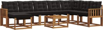vidaXL Conjunto De Sof&aacute;s De Exterior 9 Uds. Natural Y Negro Vidaxl