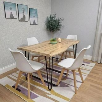 Kosy Koala 117cm Modern Dining Table & 4 White Chairs Set in Brown