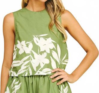 Pinch Design Ally Floral Tank Top In Moss & Oyster
