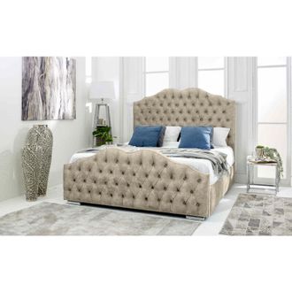 Casa Kenwood Pearl Marble Fabric Matching Buttons King Bed Frame