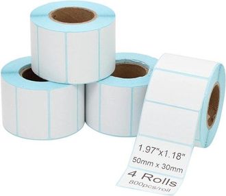 OEM 4 Rollos De Etiquetas Autoadhesivas - 3200 Unidades - 50x30 Mm - Blanco Mate - T&eacute;rmicas - Etiquetas Adhesivas Para Organizar, Etiquetar Y Marcar