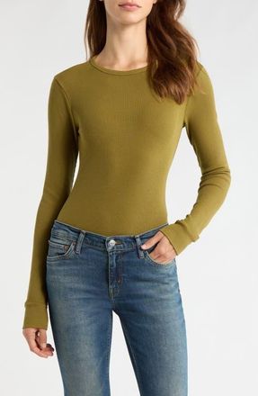 Re/Done Long Sleeve Waffle T-Shirt in Fatigue at Nordstrom, Size Xx-Large