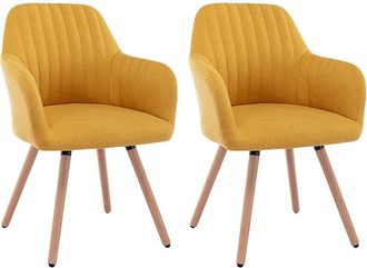 Vente-Unique Juego de 2 sillas con brazos - Tela y metal efecto madera - Amarillo - ELEANA
