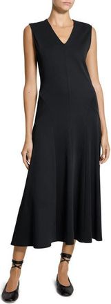 Theory V-Neck Sleeveless Cotton Midi Dress in Black at Nordstrom, Size X-Large