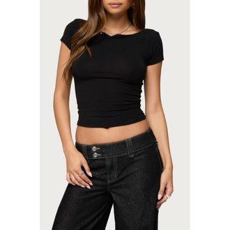 Edikted Becca Boat Neck T-Shirt in Black at Nordstrom, Size X-Small