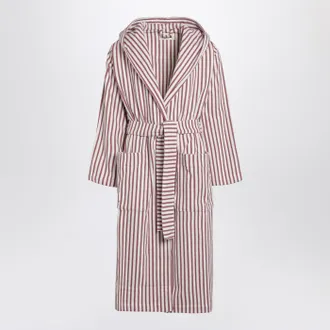 Tekla Bathrobe white/dark pink striped