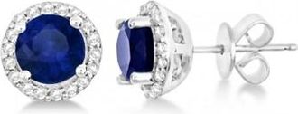 Allurez Lab Blue Sapphire & Lab Grown Diamond Halo Stud Earrings in Sterling Silver 2.27ct