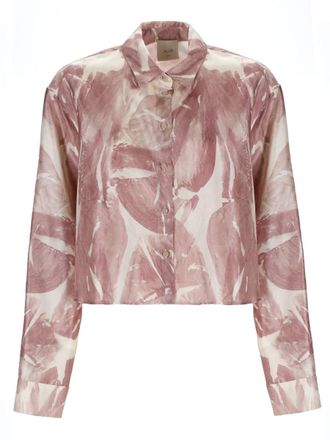Alysi Neutrals Leaf Print Silk Shirt