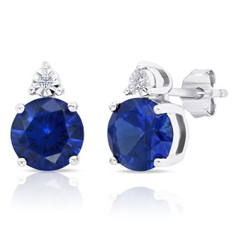 MAX + STONE Sterling Silver 7mm Round Gemstone and Diamond Accent Stud Earrings