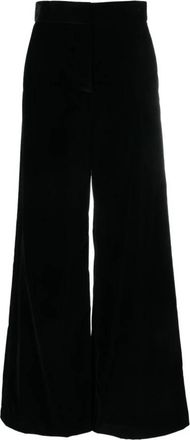Msgm Broek met wijde pijpen en hoge taille - Dames - Wijde Broeken - Zwart - M - Katoen - Broeken