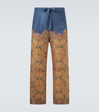Valentino Printed linen wide-leg pants