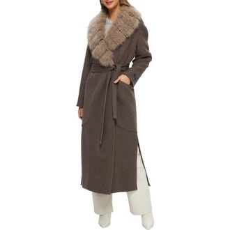 Gorski Double Face Wool And Cashmere Coat with Detachable Genuine Shearling Collar with Belt in Brown/mocha at Nordstrom, Size X-Large