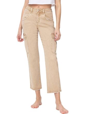 Flying Monkey Monica High Rise Straight Cargo Jeans In Beige