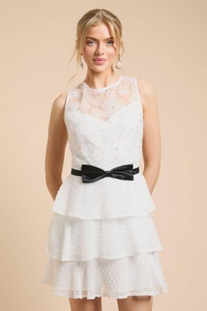Oasis Womens Tulle Bodice Tiered Mini Dress - White - Size 16 UK