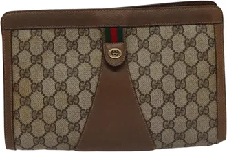 Gucci Sherry Beige Canvas Clutch Bag (Pre-Owned)