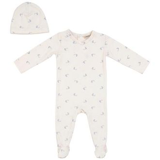 Fragile Boy Cotton Floral Romper with Matching Hat in Blue/natural at Nordstrom, Size 6M
