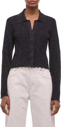 Helmut Lang Raw Edge Linen Blend Cardigan in Black at Nordstrom, Size X-Small